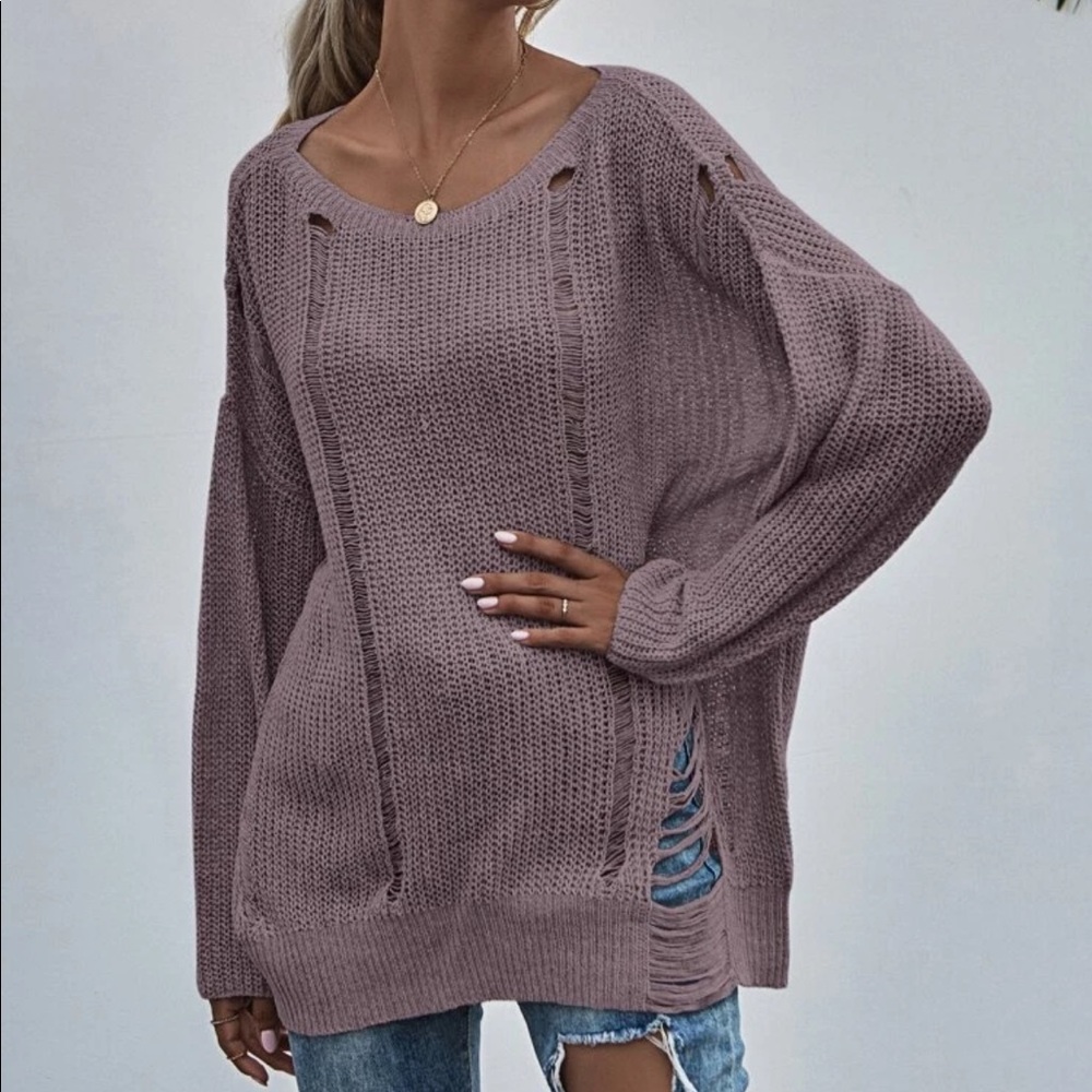 Distressed Sweater- Mauve - Picture 6 of 6